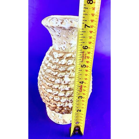 Vintage Brutalist Vase Popcorn Hand Thrown Ceramic Drip Glaze w/ 22k Gold White - Picture 9 of 11
